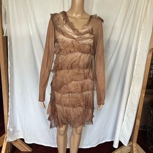 AMOROSA Silk Ruffles Dress w/raw hem and lining. Size M/L